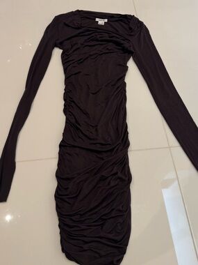 Helmut Lang Black Long-Sleeve Ruched Midi Dress